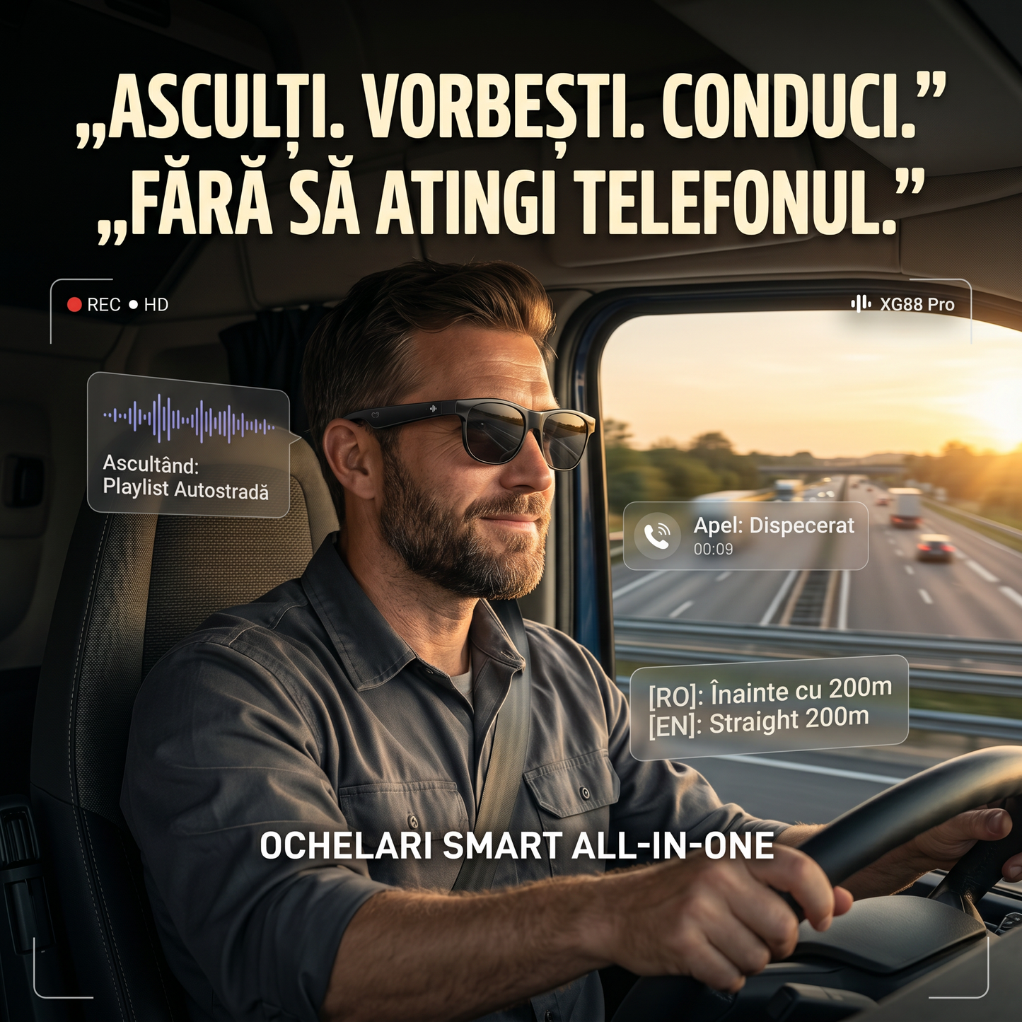 Ochelari de soare Smart - Înregistrare Video HD, Traducător în Timp Real, - Ochelari Smart Potriviti pentru Călătorii, Activități în Aer Liber, Sport